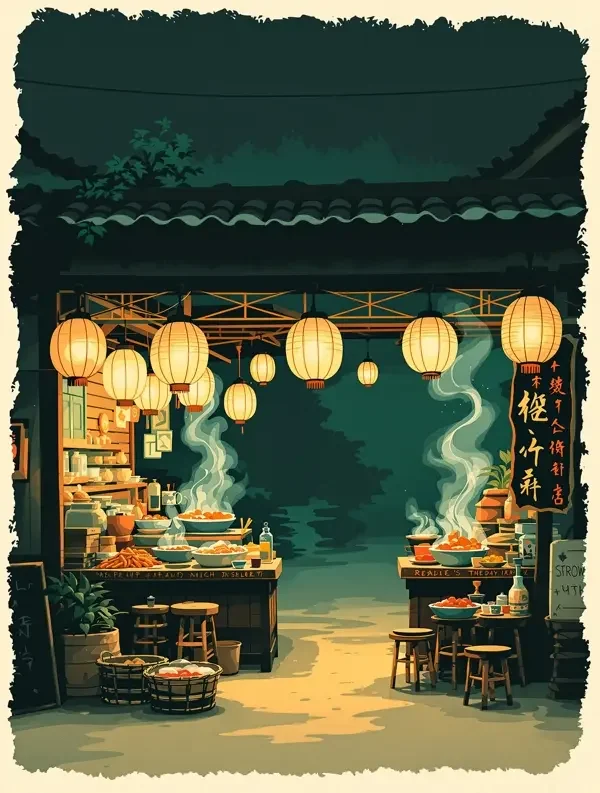 夜市灯还亮着封面插画：凌晨两点的糖水铺，收留所有没睡的人。